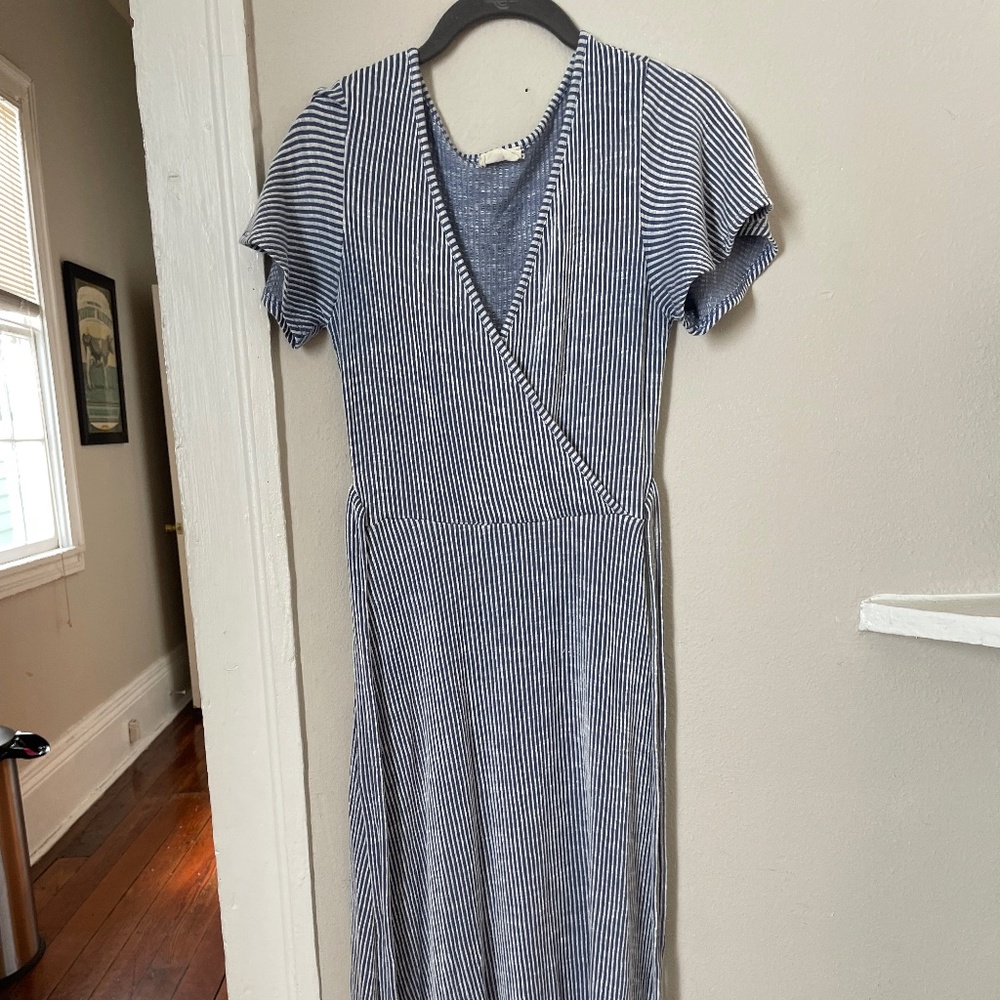 Midi Blue and White Striped Short Sleeved Dress